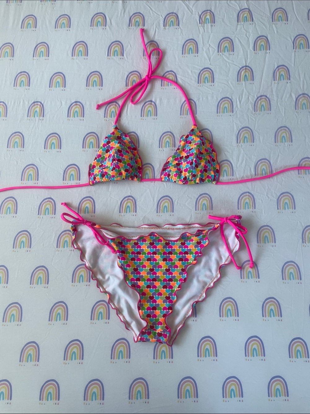 Women’s rainbow Heart-Print Tie Bikini